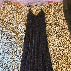 long black glittery dress with leg slip